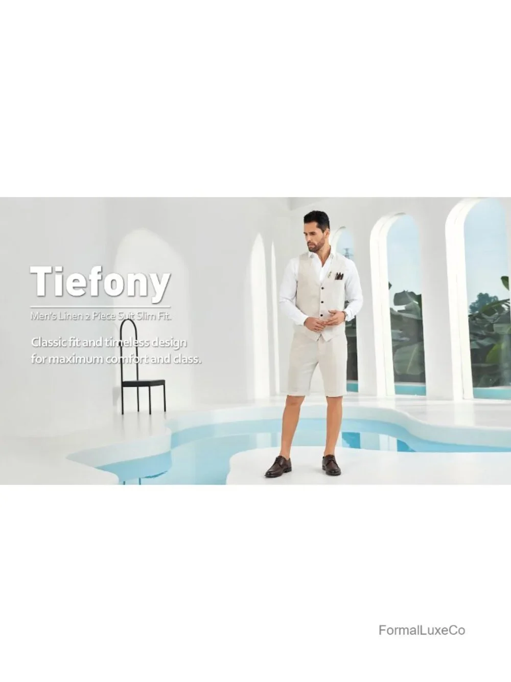 Men's Linen 2 Piece Short Suit Slim Fit Vest & Short Set Wedding Summer Groom
